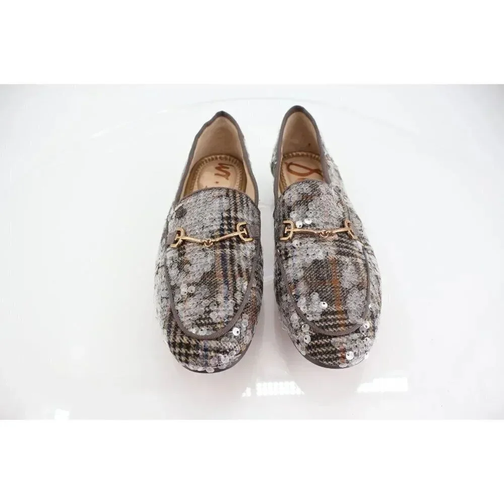 Sam Edelman Loraine Bit Loafer Shoe Grey Sequin Tweed Girls Size 4 Slip On